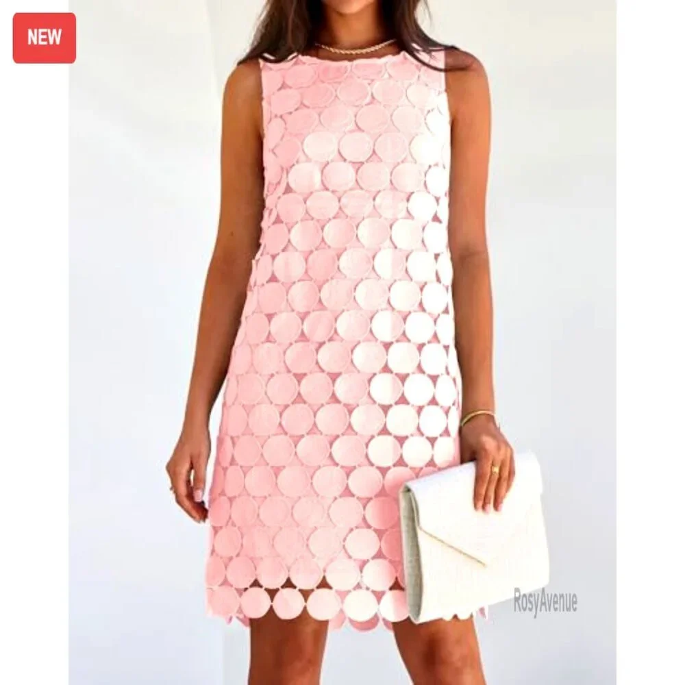 Sleeveless Mini Dress with Circle Embroidery, Hollow Out Back, Lightweight - Picture 2 of 6